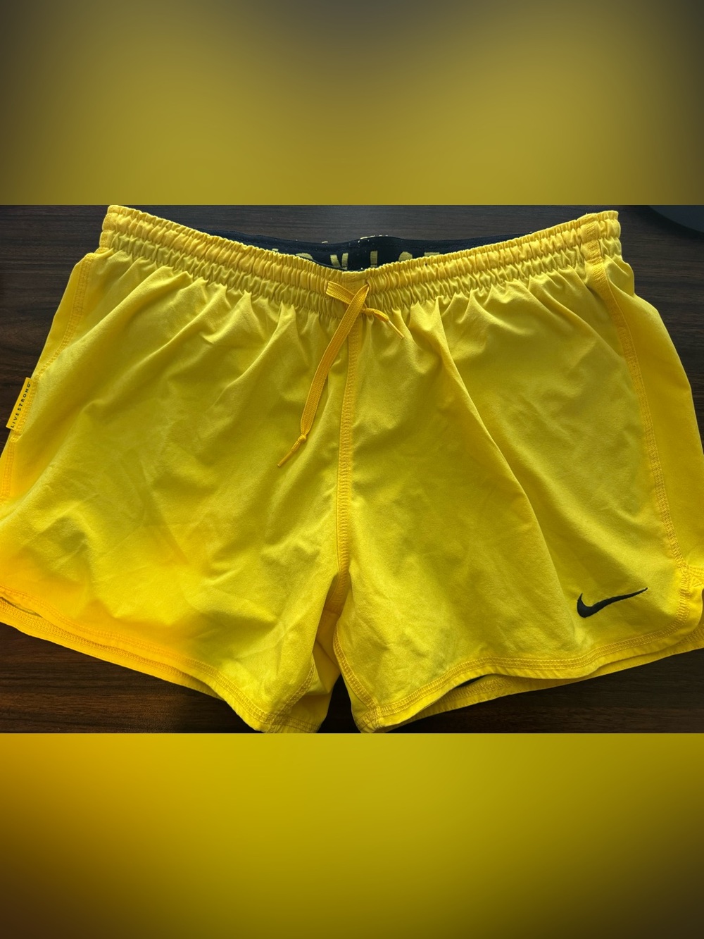 Nike Bright Yellow Women's Athletic Shorts with Black Swoosh